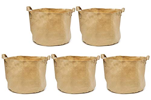 247Garden 5-Pack 15-Gallon Aeration Fabric Pot/Plant Grow Bag w/Handles (260 GSM, Tan w/Black Base, 14.5H x 17D) - color: Tan, size: 15 Gallon