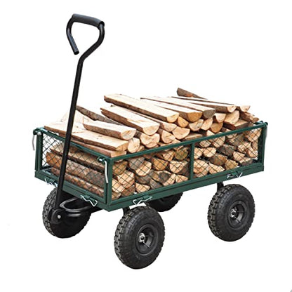 Capacity Mesh Steel Garden Cart Utility Wagon with Removable Sides Can be Used in Farms, Warehouses, etc. (Green-2) - color: Green-2