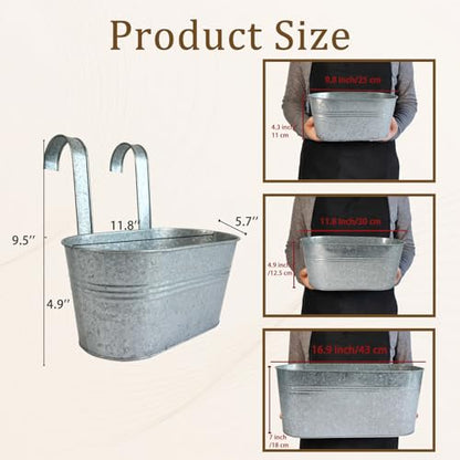 2 Pack 12" Galvanized Hanging Railing Planters with Hooks and Drainage - size: 12 Inch
