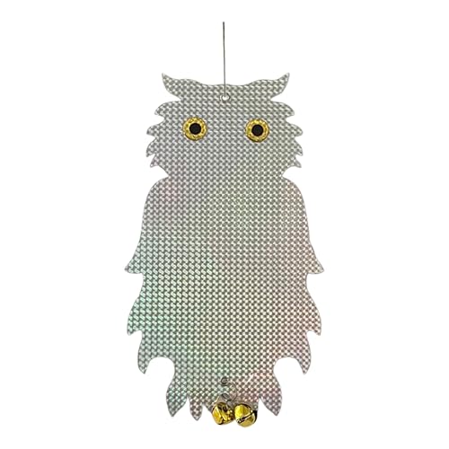 PESTEZE USA Premium Owl Bird Repellent Holographic Decoy with 2 Bells [8.25 × 15 in] Uses Reflective Shine & Sound to Deter Woodpeckers, Pigeons, Crows, Ducks, Geese & Other Outdoor Pests Without Harm