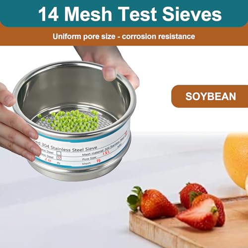 2.36" (6cm) Full 304 Stainless Steel Mini Lab Sieve, 14 Mesh(1.43mm) Sifter - size: 14 Mesh(1.43mm)/Ф2.4in(6CM)