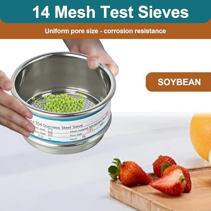 2.36" (6cm) Full 304 Stainless Steel Mini Lab Sieve, 14 Mesh(1.43mm) Sifter - size: 14 Mesh(1.43mm)/Ф2.4in(6CM)