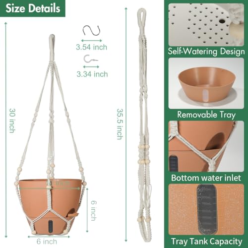 Self-Watering Hanging Planters for Indoor Plants Set 2-Piece Includes Plant Hanging Pot, Drainage-Hole Hanging Pot, and Hanging Basket Rack (Terracotta,10 Inches) - color: Terracotta