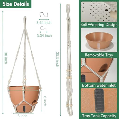 Self-Watering Hanging Planters for Indoor Plants Set 2-Piece Includes Plant Hanging Pot, Drainage-Hole Hanging Pot, and Hanging Basket Rack (Terracotta,10 Inches) - color: Terracotta