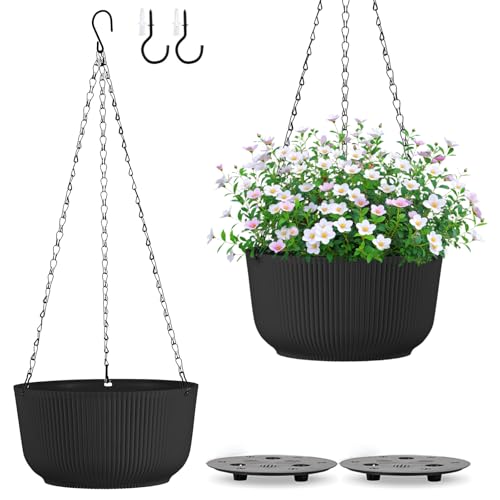 12 Inch Black Hanging Planters for Outdoor Indoor Plants - Set of 2 - color: Black, size: 12 Inch