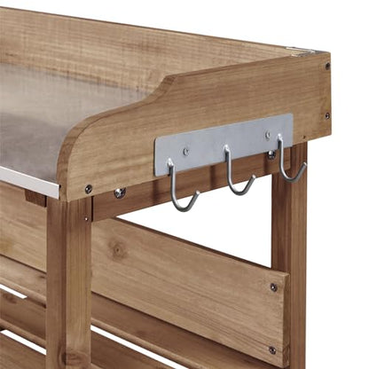 Topeakmart Potting Bench, Metal Top Garden Table for Outdoors,Brown - color: Brown