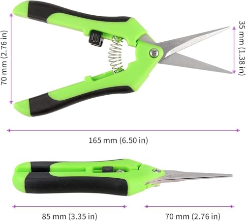 Pruning Shears for Gardening, Ultra Sharp Garden Scissors for Precise Cuts, Stainless Steel Bonsai Clippers with Spring Loaded, 6.5 Inch Garden Shears with Straight Stainless Steel Precision Blades - color: Green&black