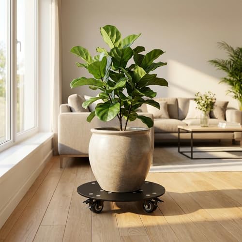 Plant Caddy with Wheels, 3.0mm Thick Heavy Duty Steel Rolling Plant Stand, 500 lbs Load Capacity, Indoor Outdoor Plant Dolly for 12 Inch Flower Pots, Garden Plant Mover with Casters - size: Metal