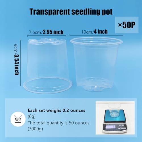 RooTrimmer 4" Clear Seeding Pots 50-Pack Round for Seeds Starting, Seeds Germination Transparent Nursery Pots with Drainage Holes (4Inch,Clear,50Pcs) - size: 4Inch 50P