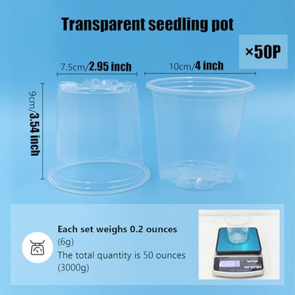 RooTrimmer 4" Clear Seeding Pots 50-Pack Round for Seeds Starting, Seeds Germination Transparent Nursery Pots with Drainage Holes (4Inch,Clear,50Pcs) - size: 4Inch 50P