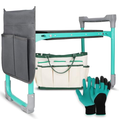 Garden Kneeler and Seat 2-in-1 Foldable Bench, with Storage Bags & Non-Slip Foam Pad