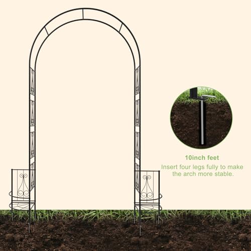 8FT Garden Arch Trellis with Planter Boxes Rustproof Black - size: 8*6 FT