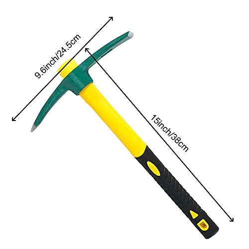 2 PCS Pick Mattock Hoe Heavy Duty, Gardening Hand Pick with 15 Inch Shock Absorption Rubber Handle and Forged Head, Pick Axe Hand Tool for Digging Weeding Prospecting Camping - size: 15 Inch Hand Pick 2PCS