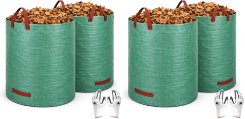 Gardzen 4-Pack 132 Gallon Yard Waste Bags, Reusable Heavy Duty Collapsible Garden Leaf Bags with Plastic Ring, Stand-Up Yard Waste Bin for Leaves, Lawn Debris & Grass Clippings - size: 132 Gallon - 4 Pack