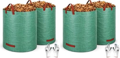 Gardzen 4-Pack 132 Gallon Yard Waste Bags, Reusable Heavy Duty Collapsible Garden Leaf Bags with Plastic Ring, Stand-Up Yard Waste Bin for Leaves, Lawn Debris & Grass Clippings - size: 132 Gallon - 4 Pack