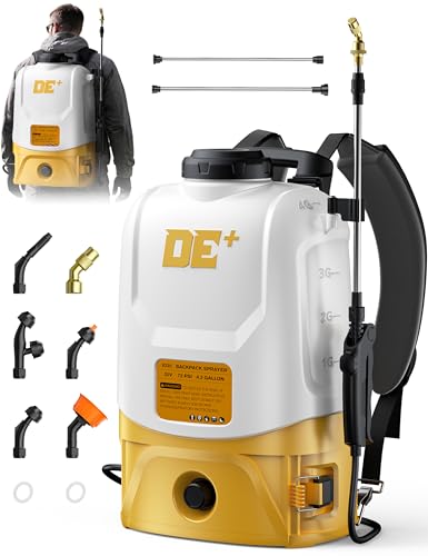 DeForce Battery Powered Backpack Sprayer, for DeWalt Max 20V Battery, 73 PSI Adjustable Pressure, 4.3 Gallon Electric Sprayer for Lawn, 6 Nozzles, 2 Spray Wands for Weed Pest Control(Bare Tool Only)