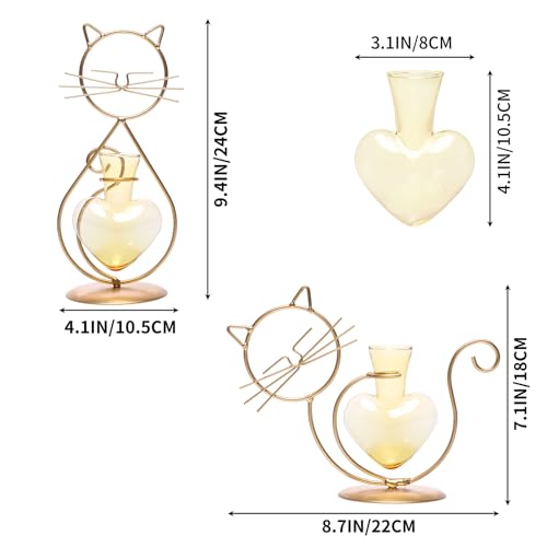 Plant Terrarium Propagation Station Gifts for Women Cat Lover - color: Gold Gold