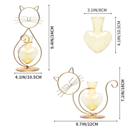 Plant Terrarium Propagation Station Gifts for Women Cat Lover - color: Gold Gold