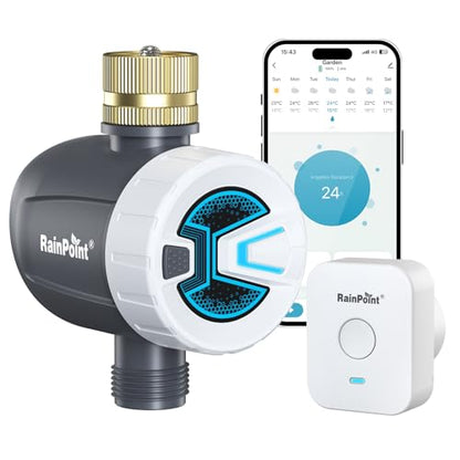 RAINPOINT WiFi Water Timer, Sprinkler Timer for Garden Hose, Smart Automatic Irrigation System with Brass Inlet for Yard, Lawn, APP Remote Control via 2.4Ghz WiFi and Bluetooth - color: Gray