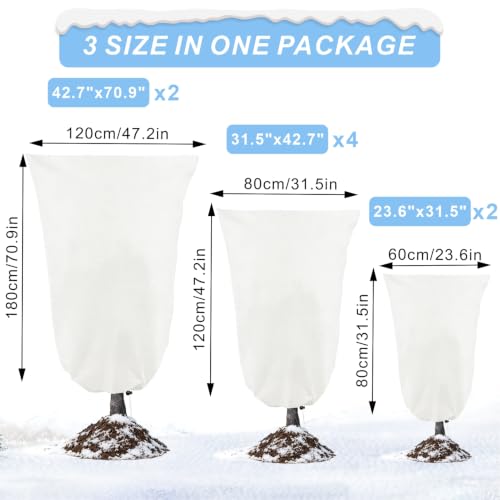 8 Pack 3 Sizes Plant Covers Freeze Protection w Zipper & Drawstring, White - color: White