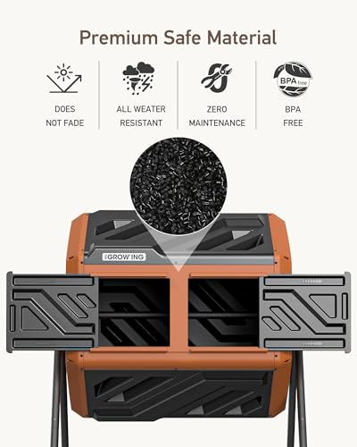 THE Growing 43 Gal Outdoor Compost Bin Tumbler with Thermometer, Orange - color: tangerine
