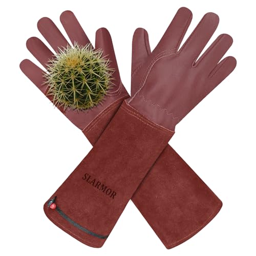 Gardening Gloves for Women Men, Long Thorn Proof Rose Pruning Glove - color: Brown, size: X-Large (Pack of 1)