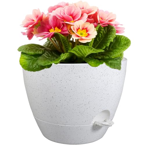 Meowell 12 inch Large Self Watering Pot for Indoor Outdoor Plants - color: Speckled White, size: 12inch B