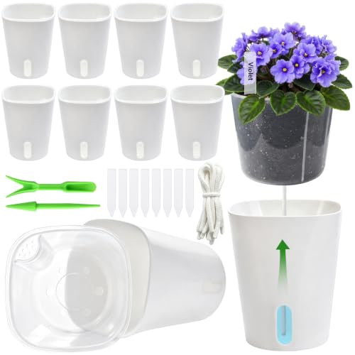 4" Self Watering Pots for Indoor Plants, 8 Pack Clear Plant Pots with Drainage, Plastic Nursery pots for Cuttings, Seedlings, Herb, African Violet, Water Level Indicator (8, 4") - size: 4"