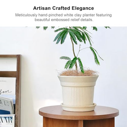 White Terracotta Pots 2 Pack 6 & 8 Inch Ceramic Planters