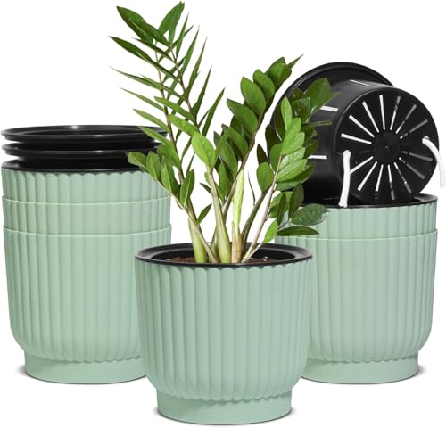 T4U Self Watering Pots for Indoor Plants, 6 Inch 6 Pack Planter Green - color: Seafoam Green, size: 6 Inch