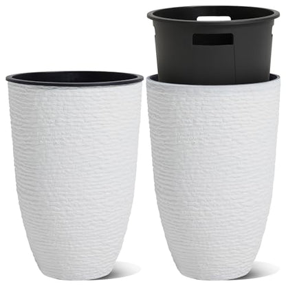 Worth 21" H White Tall Planters with Inside Pots, 2-Pack Large Plant Pots - color: White