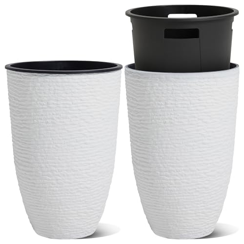 Worth 21" H White Tall Planters with Inside Pots, 2-Pack Large Plant Pots - color: White