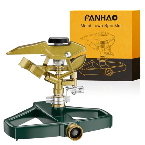 FANHAO 100% Metal Impact Lawn Sprinkler for Yard, Covers Up to 5800 sq. Ft - color: Green