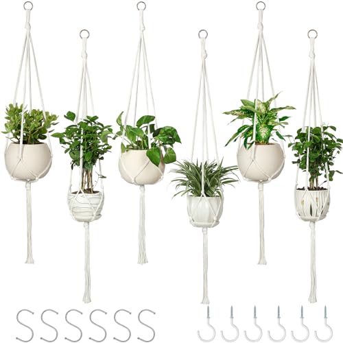 AOMGD 6 Pack Macrame Plant Hanger Indoor Hanging Planters, 43", Ivory