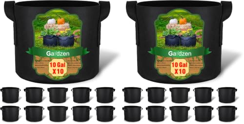 Gardzen 20-Pack 10 Gallon Grow Bags, 300G Thickened Fabric Grow Bags with Handles, Heavy Duty Aeration Plant Grow Bags - size: 10 Gallons (Pack of 2)