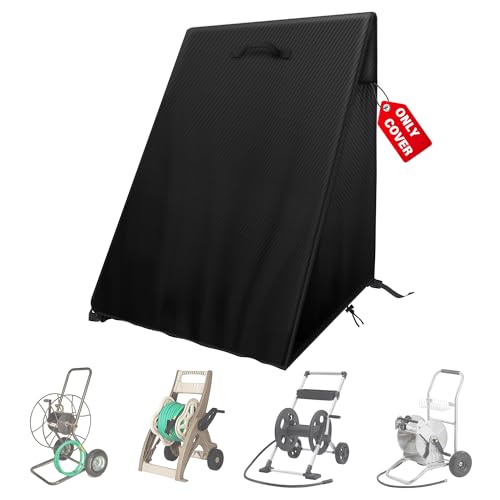 2-Wheels Garden Hose Reel Cart Cover – Weather-Resistant Protective Cover for Outdoor Hose Reels & Carts, Protects Against Sunlight, Rain, Snow, Sandstorms – Black - color: Black - Two Wheels Hose Reel Cart Cover, size: 0-200FT