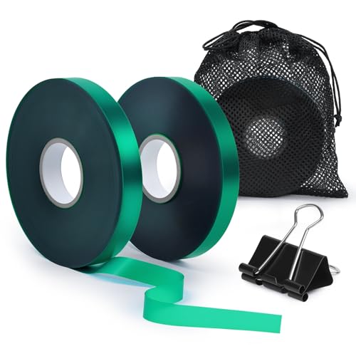Plant Tie Tape – 2 Rolls (394 ft Total), 0.5" Wide, Non-Adhesive Stretch PVC Garden Ties for Tomato, Vine, Rose & Tree Support, Reusable & Weather-Resistant, Includes Mesh Bag & Binder Clip - size: 394 ft