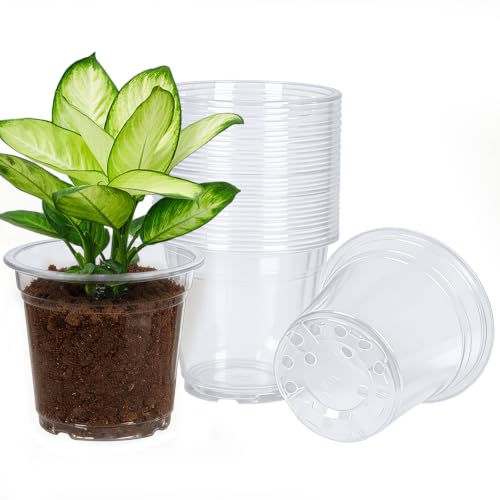 JERIA 30 Pack 7 Inch Clear Nursery Pots with Drainage Holes, Clear Plant Pot for Planting, Transparent Plastic Plant Pots,Durable Seed Starting Pot for Succulents - size: 7Inch-30Pack