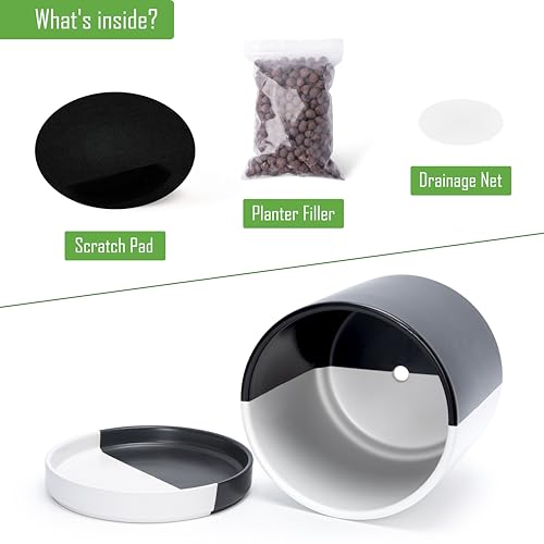 D'vine Dev 10 Inch Ceramic Planter Pot, Black White Split, 94-O-E-0 - color: Split Monochrome Black & White, size: Large
