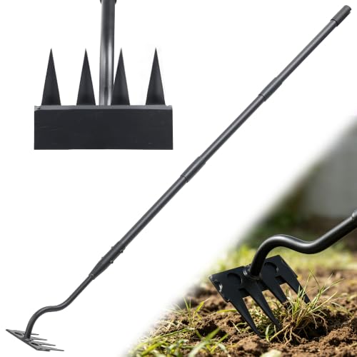 Weeding Rake for Gardening, 70 Inch Weed Puller Tool with Long Handle for Weeding Loosening Soil Cultivating Heavy Duty Metal 4 Tines Weeder for Backyard, Lawn, Garden Beds - size: 4 tines