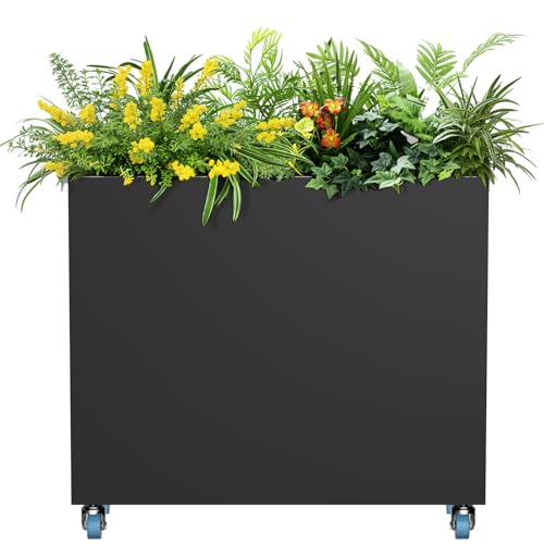 HAYOHRT Metal Flower Planter with Drainage Holes & Removable Shelf Large Rectangular Planter Black for Outdoor Indoor Patio Porch 38 x 13 x 30inch Modern Design for Plants Flowers Vegetables Fruits - color: Black, size: 38x13x30''(LxWxH)