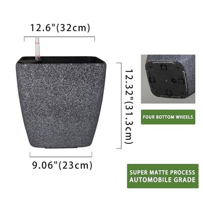 Dexceder 13x12 Self Watering Planter with Wheels (Stone Matte) - color: Stone, size: 13x12