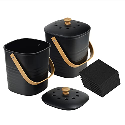 Impresa 2 Pack Bamboo Compost Bin for Kitchen – 1 Gallon Countertop Container with Lid & Indoor Food Waste Composter