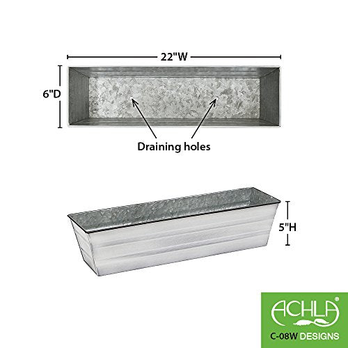 Achla Designs Galvanized Window Flower Box Planter-Cape Cod White-Small (22" L x 6" W x 5" H) - color: White, size: Small