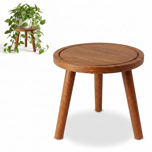 Wood Plant Stands Indoor, Teak Plant Stand Modern Plant Table for Large Plants, Wooden Plant Stool, Tall Plant Holder Small Round Side for Living Room, Balcony, Office (1 Pack) - color: Teak