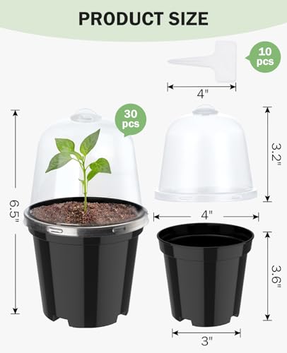 homenote 4 Inch Black Nursery Pots with Humidity Domes and Labels (30 Pcs) - color: Black-with Lid, size: 4 Inch-30 Pack
