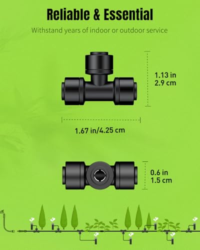 Pawfly 15 Pack Quick Connect 1/4" Drip Irrigation Tee Connectors, Push-to-Connect Drip Irrigation Tee Fittings for 1/4 Inch Irrigation Tubing & Sprinklers, Anti-Leak Drip Irrigation System Parts - size: 15pcs 3 Way Reducing Tee