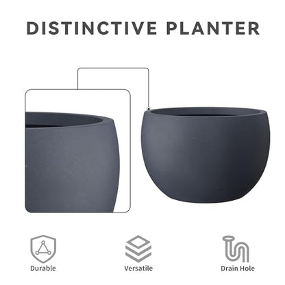Kante Small Round Bowl Charcoal Concrete Planter 11.8" Dia, Outdoor - color: Charcoal, size: 11.8" d