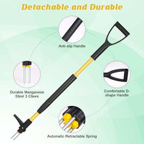 39" Stand Up Weed Puller, Heavy Duty Detachable 3-Claw Weeder Tool - size: 39 Inch 3-Claw