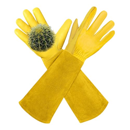 Long Gardening Gloves for Women&Men, Thorn Proof Gardening Gloves, Breathable Leather Cowhide Long Garden Glove